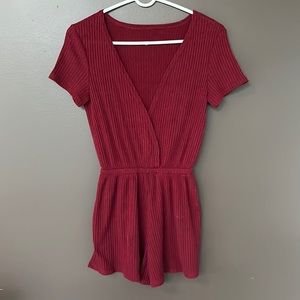 Maroon romper, short sleeve, low cut, small-medium